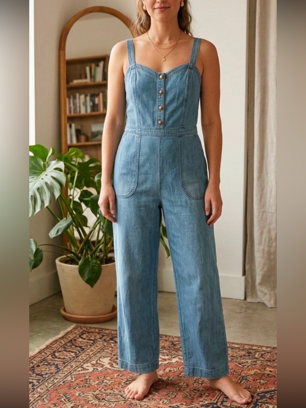 Abercrombie & Fitch Light Blue Denim Wide-Leg Overalls